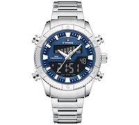 NAVIFORCE Reloj digital analógico LED para hombre, fecha, semana, deportes, acero, para hombre, Azul plateado., Clásico