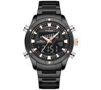 NAVIFORCE Reloj digital analógico LED para hombre, fecha, semana, deportes, acero, para hombre, negro, Clásico