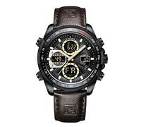 NAVIFORCE Reloj digital de lujo para hombre, de piel, analógico, impermeable, de moda, cronógrafo, militar, multifuncional, Negro , correa
