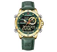 NAVIFORCE Reloj digital militar para hombre, movimiento de cuarzo japonés, analógico, impermeable, deportivo, multifuncional, reloj de pulsera de cuero, Verde dorado, Correa