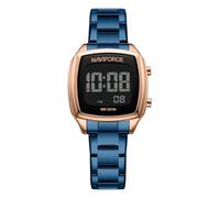 NAVIFORCE Reloj digital multifunción para hombre, a la moda, impermeable, deportivo, correa de acero inoxidable, regalos para hombre, regalo para mujer, Azul dorado., pulsera