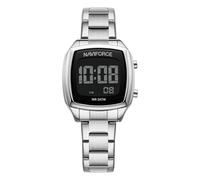 NAVIFORCE Reloj digital multifunción para hombre, a la moda, impermeable, deportivo, correa de acero inoxidable, regalos para hombre, regalo para mujer, plata