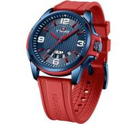 NAVIFORCE Reloj impermeable para hombres y mujeres, analógico, fecha automática, militar, deportivo, unisex, correa de silicona, Rojo y azul