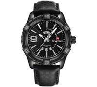 NAVIFORCE Relojes Deportivos de Lujo para Hombre Resistentes al Agua de Cuarzo de Cuero Reloj Negro de Esfera Grande con Fecha