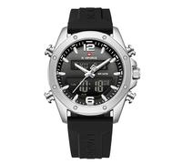 NAVIFORCE Relojes deportivos impermeables para hombre, correa de silicona, cuarzo, analógico, digital, reloj despertador cronógrafo luminoso (negro plateado)