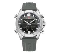 NAVIFORCE Relojes deportivos impermeables para hombre, correa de silicona, reloj despertador analógico digital, cronógrafo, luminoso, reloj de pulsera, plata, Clásico