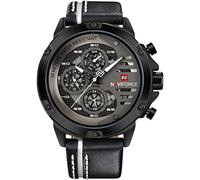 NAVIFORCE Relojes deportivos militares para hombre, resistente al agua, reloj analógico de cuarzo, correa de cuero, fecha, calendario, reloj de pulsera, negro, blanco y negro, Correa