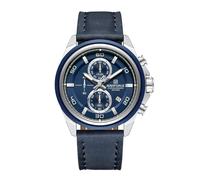 NAVIFORCE Relojes deportivos para hombre, analógico, de cuarzo, cronógrafo, correa de cuero, impermeable, estilo militar, Azul plateado., Clásico