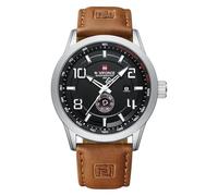 NAVIFORCE Relojes deportivos para hombre, correa de cuero, impermeable, de cuarzo, analógico, fácil de leer con fecha automática, Marrón, Deportivo