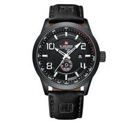 NAVIFORCE Relojes deportivos para hombre, correa de cuero, impermeable, de cuarzo, analógico, fácil de leer con fecha automática, Negro -, Deportivo