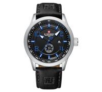 NAVIFORCE Relojes deportivos para hombre, correa de cuero, impermeable, de cuarzo, analógico, fácil de leer con fecha automática, Azul, Deportivo