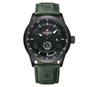 NAVIFORCE Relojes deportivos para hombre, correa de cuero, impermeable, de cuarzo, analógico, fácil de leer con fecha automática, Verde, Deportivo