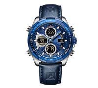 Naviforce Relojes digitales militares para hombre Reloj de cuarzo analógico impermeable Reloj deportivo multifuncional con correa de piel