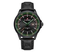 NAVIFORCE Relojes minimalistas impermeables de cuarzo con correa de cuero para hombre con fecha automática, Verde negro, 46mm, Moda