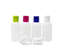 navig8 Juego de envases de viaje para líquidos, 2 botellas de 100 ml, 1 tubo de 90 ml, 2 tarros de 15 ml y 1 bolsa transparente