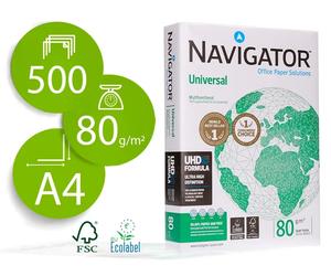 Navigator Papel Din A4 80 Gramos Paquete 500 Hojas | 100% Libre de Atascos, Calidad UHD, Blanco, Certificado Ecolabel y FSC