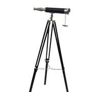 Navigator's Charm - Telescopio de níquel y cuero de 18 pulgadas con aumento 10X, lente de 37 mm en soporte de trípode de madera con accesorios de latón