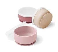 Navik | Set bol ventosa bebe | Cuenco silicona con tapa | vajilla infantil | tazones succión | +6 meses | Rosa, rosa palo y beige