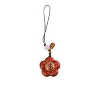 Navishendley Abalorio de flor de madera, colgante de sándalo rojo y ciprés de sangre, correa de teléfono con símbolo de dinero de la suerte, llavero de madera floral para bolsos, teléfonos, carteras