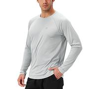 NAVISKIN Camiseta Deportiva Protección UV UPF 50+ Manga Larga Cuello Redondo para Hombre Acampada Senderismo Elástica Térmica Casual Transpirable (Gris, L)