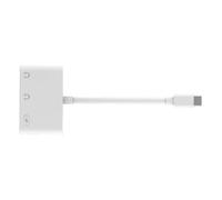 Navna Adaptador fuerte tipo C a dos USB y 3,5 mm para alimentación simultánea y escucha multidispositivo divisor de sonido USB