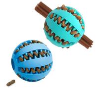 Navoys 2 bolas dispensadoras interactivas para perros, juguete de rompecabezas para perros que reduce el aburrimiento, bola de goma azul de 7 cm para cachorros y perros, limpieza dental, bola