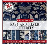Navy And Silver Butterfly Scrapbook Paper: 36 Decorative Sheets with Navy Blue and Silver Butterfly Designs, Ideal for Arts, Crafts and DIY Projects