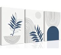 Navy Blue Boho Canvas Wall Art Abstract Bohemian Poster Print Geometric Botanical Lines Painting for Bedroom Office(20x 30cm x 3/Sin marco)