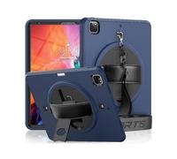 (Navy Blue)For Ipad Pro 12.9 2022 / 2021 / 2020 / 2018 Shockproof Tpu + Pc Tablet Case With Holder & Pen Slot & Shoulder Strap(dark Rose Red)