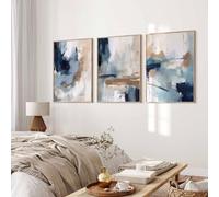Navy Blue Pictures Wall Art Abstract Modern Painting Canvas Brown Watercolor Wall Art Decor Abstract Blue Poster Minimalist Graffiti Prints Artwork for Living Room 12x16 Inch Unframed Set of 3