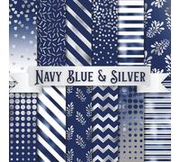 Navy Blue & Silver Scrapbook Paper Craft Pad: 12 Beautiful Designs, 24 Double-Side Sheets Printed on 8.5"x8.5" Sized Paper With Premium Color. Perfect ... Cardstock, Gift Wrapping, DIY Project Etc