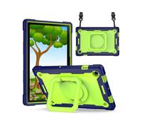(Navy Blue Yellow Green)Kid Friendly Shoulder Strap Case For Samsung Tab A8 10.5 Inch 2021 With 360 Rotating Kickstand