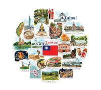 Navy Peony Calcomanías de viaje atemporales de Taiwán (28 piezas), acuarela, impermeables, calcomanías de vacaciones con temática taiwanesa de Formosa para diarios, álbumes de recortes, equipaje