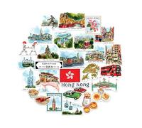 Navy Peony Cosmopolitan Hong Kong - Calcomanías de viaje (28 piezas) - Acuarela, calcomanías de vacaciones temáticas de Hong Kong para diarios, álbumes de recortes, equipaje, vaso