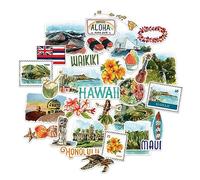 Navy Peony Pegatinas de Viaje al Exótico Estado de Hawái (31 Piezas) - Acuarela, Impermeables, Pegatinas de Vacaciones en América para Álbumes de Recortes, Diarios, Maleta