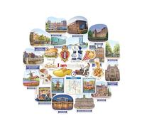 Navy Peony Pegatinas de viaje artísticas de Ámsterdam (28 uds) - Estilo gouache, Holanda, calcomanías urbanas de los Países Bajos para diarios, álbumes & recuerdos