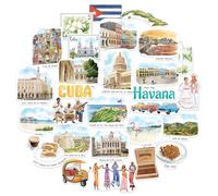 Navy Peony Pegatinas de Viaje de Cuba Rítmica (28 uds) - Acuarela, Caribe, La Habana, Stickers Temáticos para Cuadernos, Scrapbooks, Portátiles