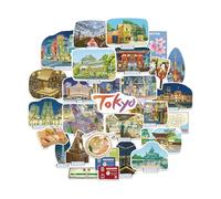 Navy Peony Pegatinas de Viaje de Tokio Metropolitano (28 piezas) - Ilustradas a Mano, Calcomanías Temáticas Nocturnas de Japón para Diarios, Scrapbooks y Equipaje