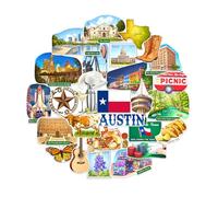 Navy Peony Pegatinas de viaje emocionantes del estado de Texas (28 piezas) - Acuarela, Texano, Calcomanías de vacaciones con temática de América para álbumes de recortes, diarios, portátiles