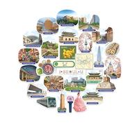 Navy Peony Pegatinas de Viaje Energéticas de Seúl (28 piezas) - Gouache, Primavera, Corea del Sur, Stickers Temáticos de Ciudad para Diarios y Álbumes