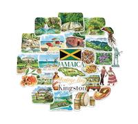 Navy Peony Pegatinas de viaje exóticas de Jamaica (28 piezas) - Ilustradas a mano, inspiradas en Jamaica y el Caribe, ideales para diarios, álbumes de recortes y equipaje