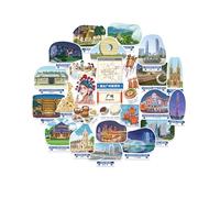 Navy Peony Pegatinas de Viaje Guangzhou (28 piezas) - Estilo Gouache, Chinas, Pegatinas de Vacaciones para Álbumes de Recortes, Diarios y Termos