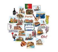 Navy Peony Pegatinas de Viaje Pintorescas de Portugal (31 piezas) - Calcomanías de Vacaciones Portuguesas Acuarela e Impermeables para Diarios, Álbumes de Recortes, Botellas de Agua