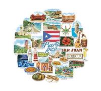 Navy Peony Pegatinas de Viaje Poéticas de Puerto Rico (28 piezas) - Ilustradas a Mano, Adhesivos Temáticos Boricua y del Caribe para Diarios, Álbumes y Equipaje