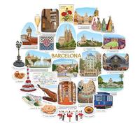 Navy Peony Pegatinas de viaje Querida Barcelona (28 uds) - Estilo gouache, España, calcomanías urbanas para diarios, álbumes & recuerdos