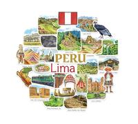 Navy Peony Pegatinas de Viaje Sagrado Perú (28 piezas) - Acuarela, Machu Picchu, Lima, Calcomanías con Temática Peruana para Diarios, Álbumes, Equipaje