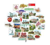 Navy Peony Pegatinas de Viaje Soleado a Singapur (32 piezas) - Acuarela, Impermeables, Calcomanías Temáticas del País para Diarios, Álbumes de Recortes, Botellas de Agua