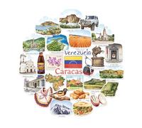 Navy Peony Pegatinas de Viaje Vibrantes de Venezuela (28 piezas) - Acuarela, Caribe, Caracas - Calcomanías Temáticas Venezolanas para Diarios, Álbumes, Equipaje