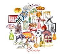 Navy Peony Pegatinas sofisticadas de viaje de España (36 uds) - Para Scrapbooks, Diarios