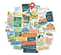 Navy Peony Wanderlust Dreamscape - Calcomanías para tablero de visión de viaje (30 unidades) - Planificación de viajes, calcomanías de lista de deseos para planificadores, fiesta de tablero de visión